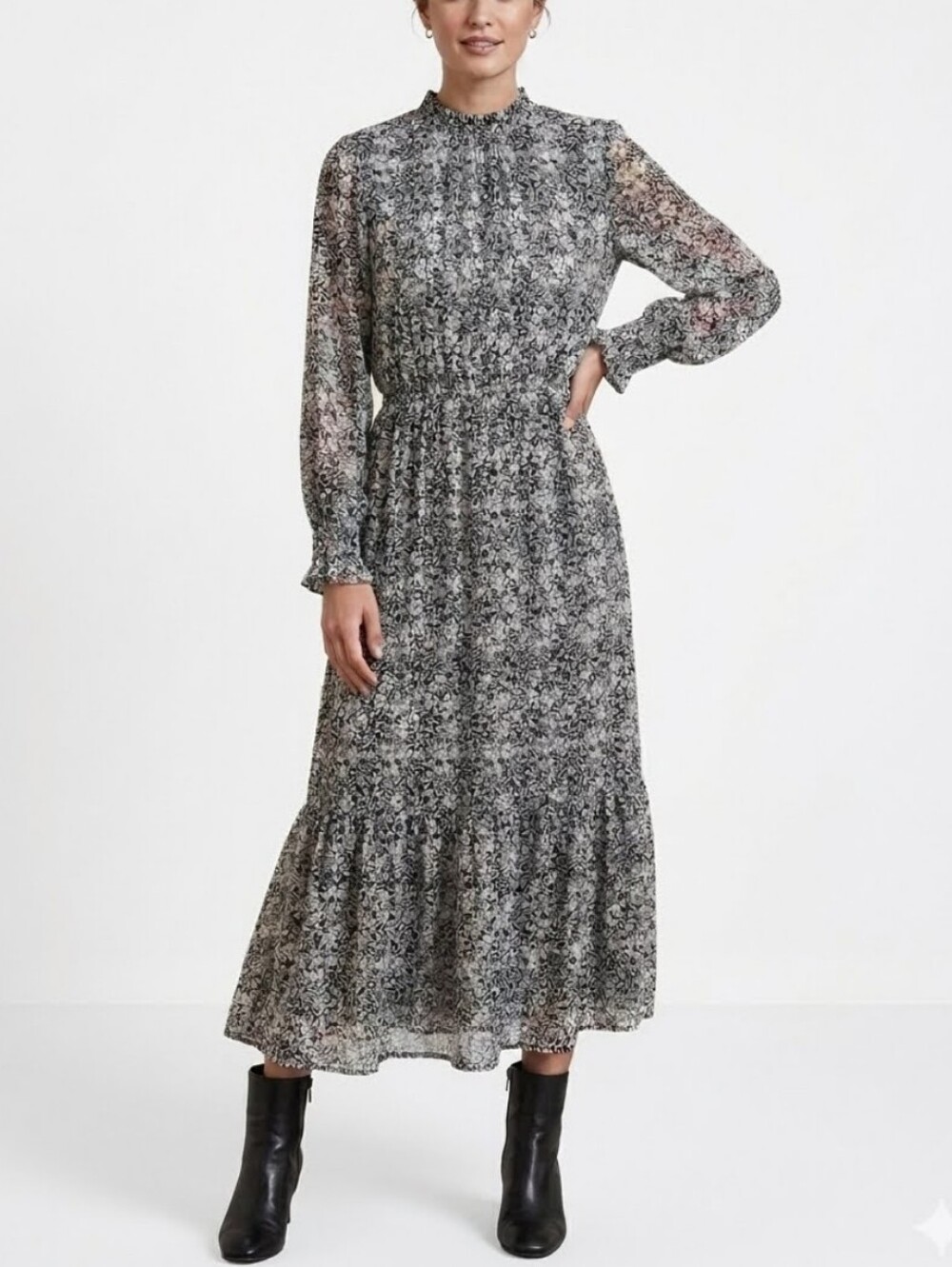 Banana Republic Dark Ditsy Floral Moody whimsigoth Peasant Grannycore Midi Dress